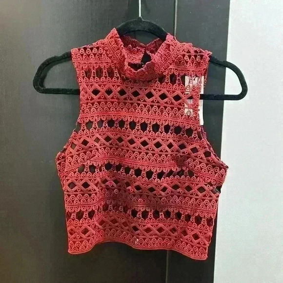 New Strut and Bolt Los Angeles Brown/Burgundy Lace Sleeveless Top and Skirt - Picture 4 of 11